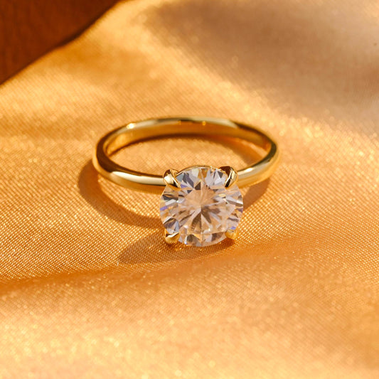 Solid Gold Solitaire Round Cut Moissanite Engagement Ring, Wedding Ring 4 Prongs