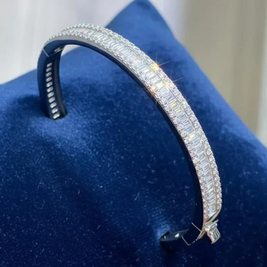 Moissanite Diamond Bangle Bracelet: 5.96ctw VVS, Sterling Silver