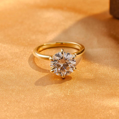 Hidden Halo Round Cut Moissanite Engagement Ring, Solid Gold Classic 6-Prong Anniversary Ring for Women