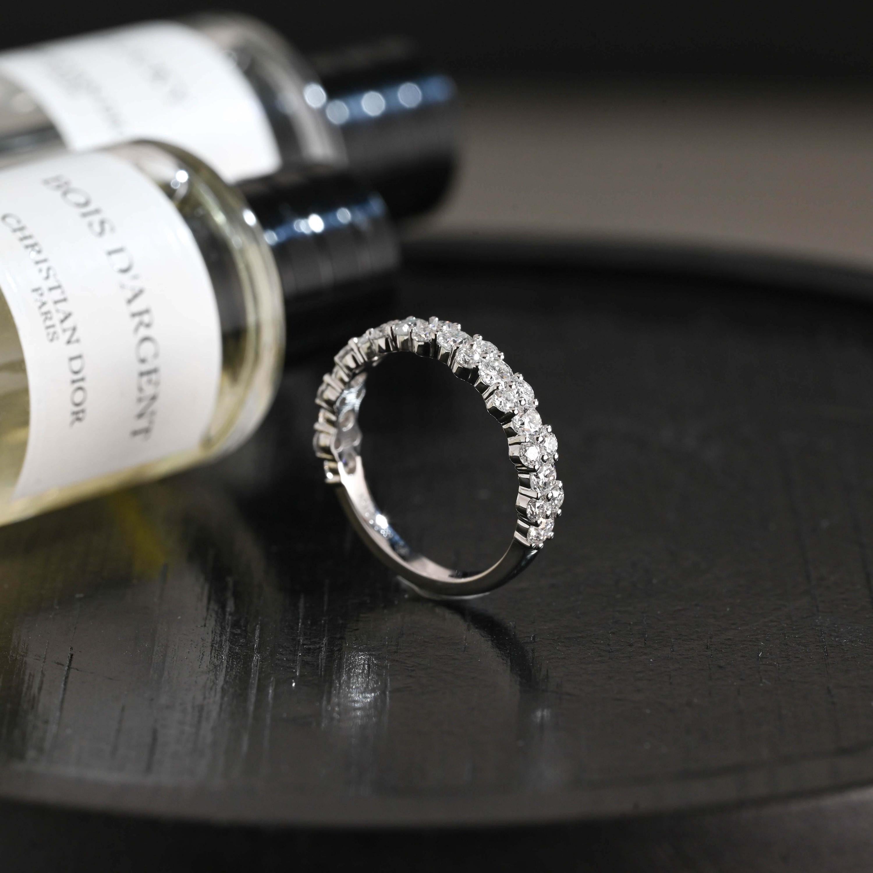 Solid Gold Round Cut Moissanite Wedding Band, Anniversary Ring