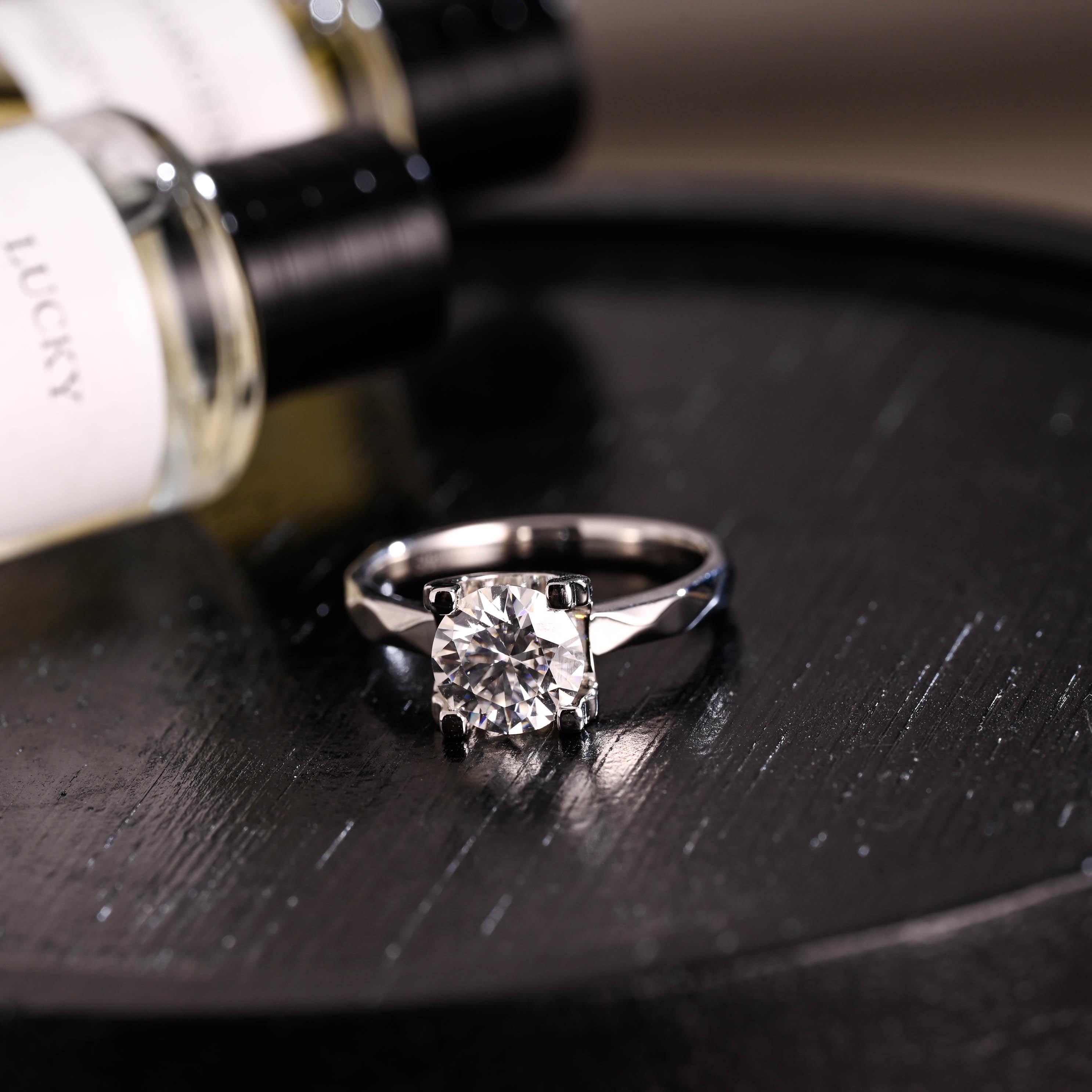 Irregular Band Solid Gold Round Cut Moissanite Engagement Ring, Promise Ring, Wedding Ring