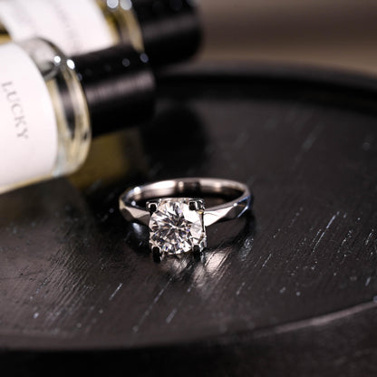 Irregular Band Solid Gold Round Cut Moissanite Engagement Ring, Promise Ring, Wedding Ring