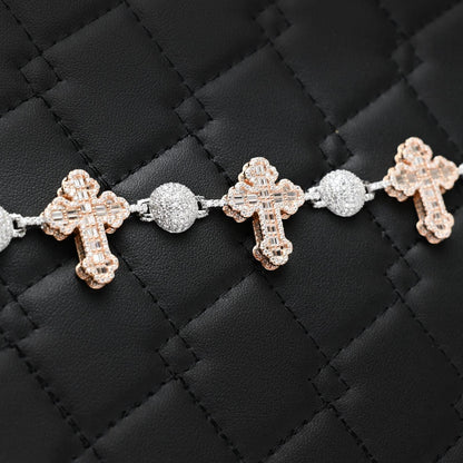 Two-Tone Moissanite Cross Bracelet: 925 Sterling Silver Iced Out Jewelry