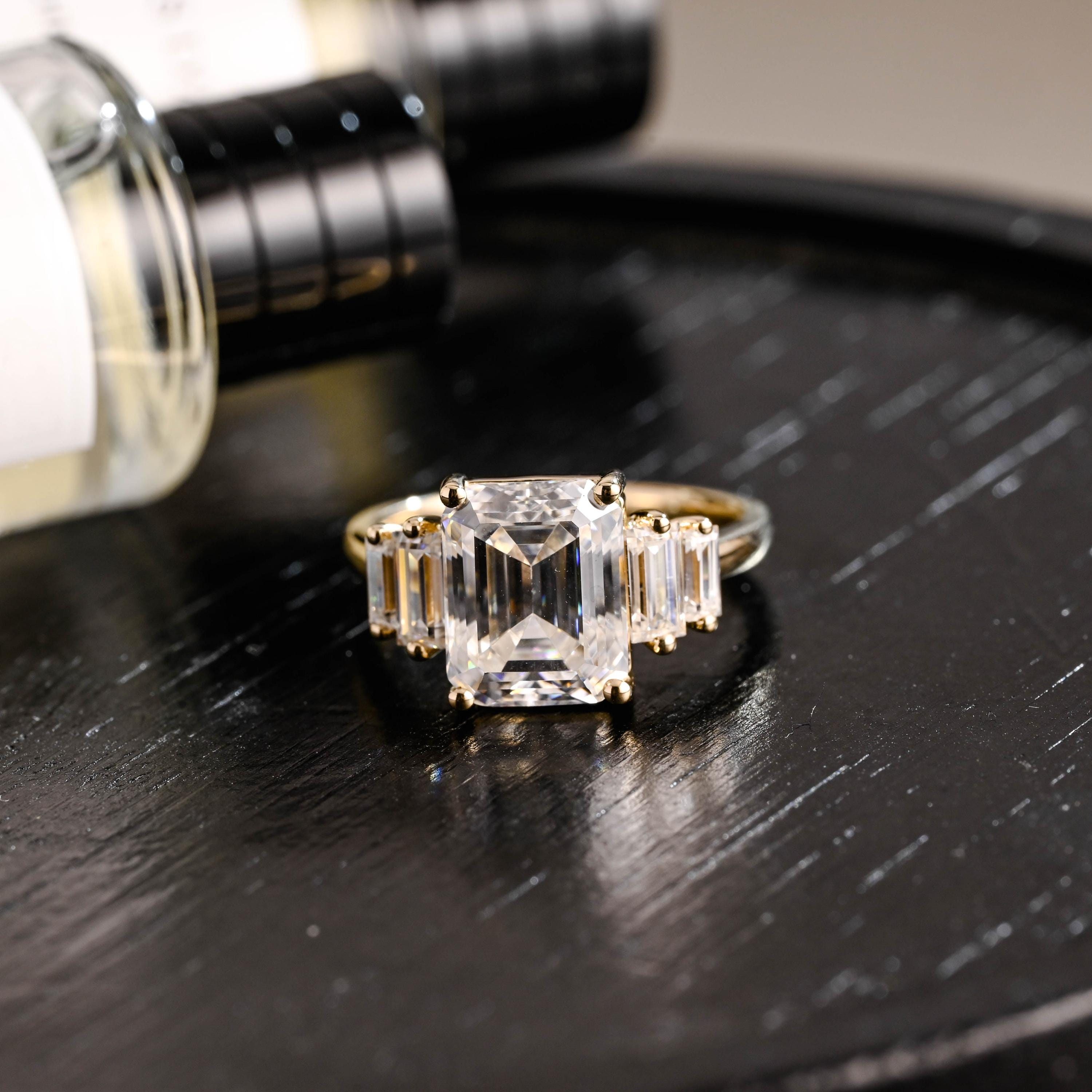 Solid Gold Emerald Cut Moissanite Engagement Ring, Proposal Ring, Promise Ring, Wedding Ring, Anniversary Gift Birthday Gift for Women