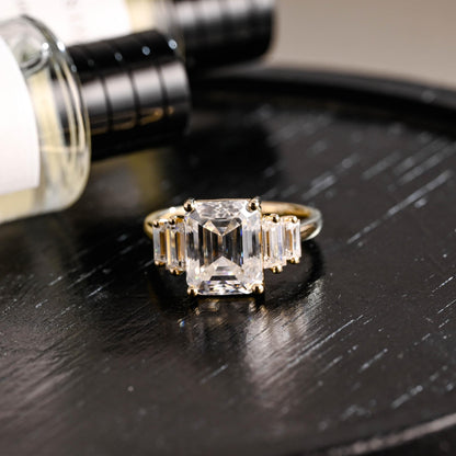 Solid Gold Emerald Cut Moissanite Engagement Ring, Proposal Ring, Promise Ring, Wedding Ring, Anniversary Gift Birthday Gift for Women
