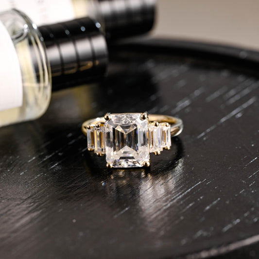Solid Gold Emerald Cut Moissanite Engagement Ring, Proposal Ring, Promise Ring, Wedding Ring, Anniversary Gift Birthday Gift for Women