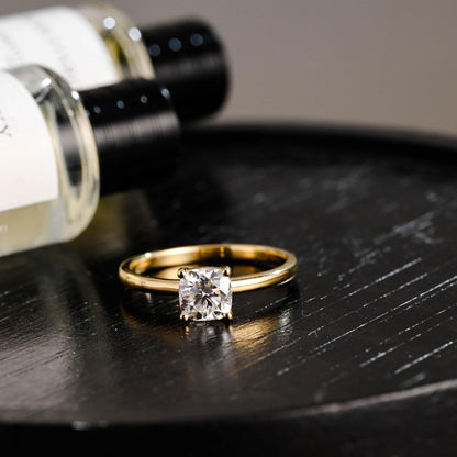 Solid Gold Cushion Cut Moissanite Engagement Ring, Solitaire Cushion Cut Moissanite Wedding Ring, Anniversary Ring, Low Setting Cushion Ring