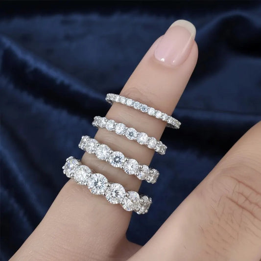 Moissanite Heart Eternity Band, VVS1 Women’s Ring Moissanite – Moissanite Eternity Band, 925 Sterling Silver