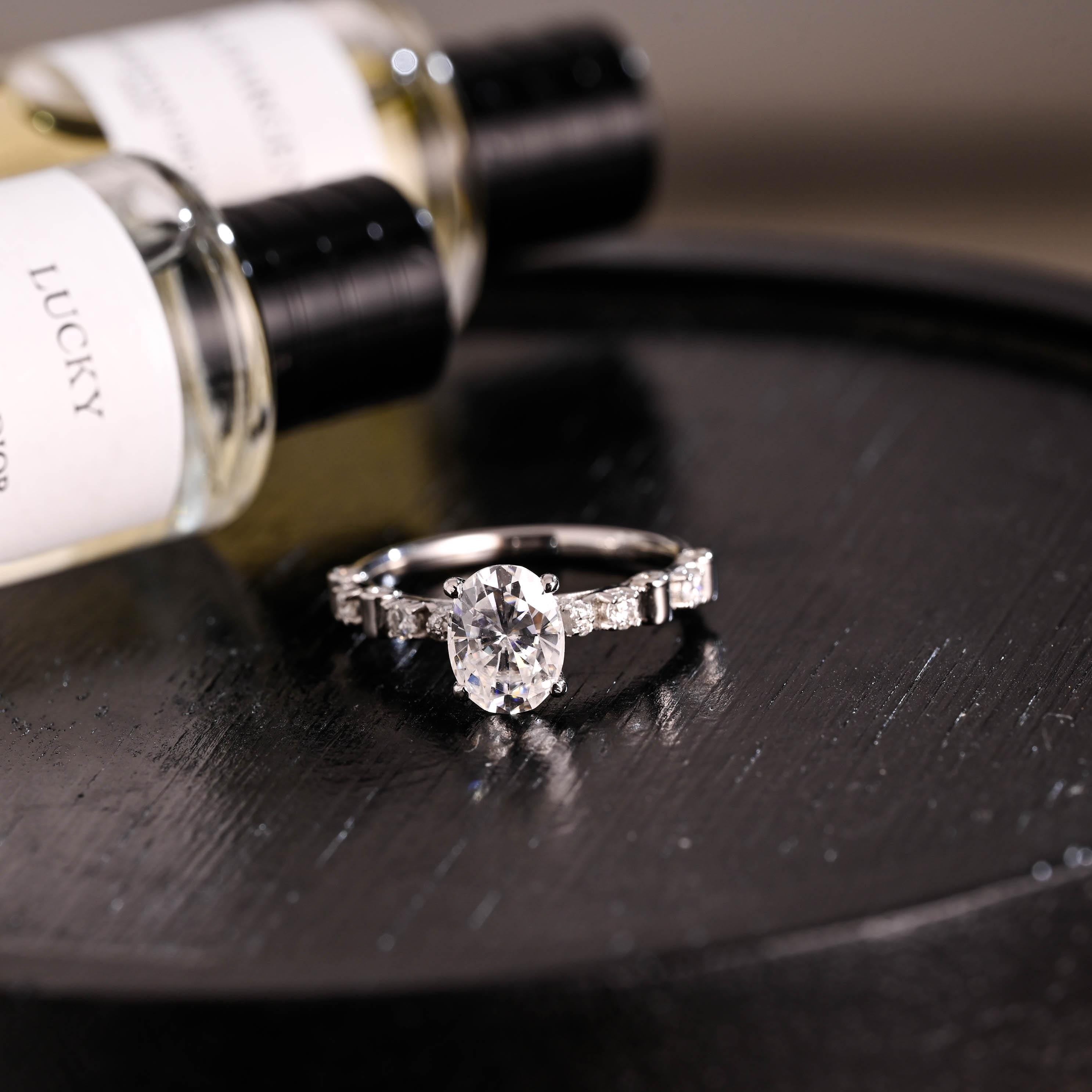 Solid Gold Oval Cut Moissanite Engagement Ring, Anniversary Gift Birthday Gift for Women Wife