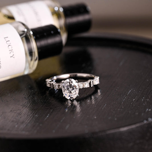 Solid Gold Oval Cut Moissanite Engagement Ring, Anniversary Gift Birthday Gift for Women Wife