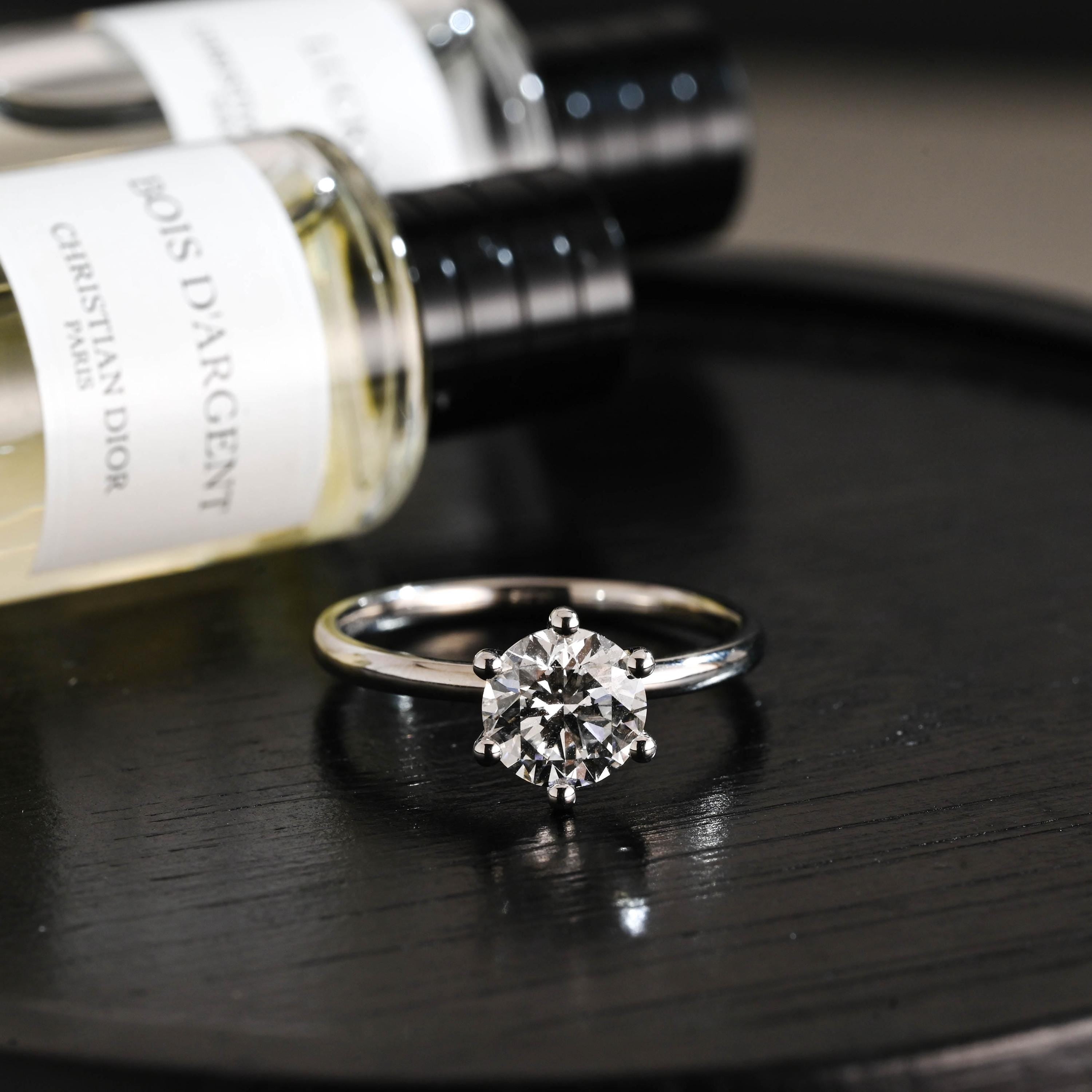 Solid Gold Solitaire Round Cut Moissanite Engagement Ring, Wedding Ring