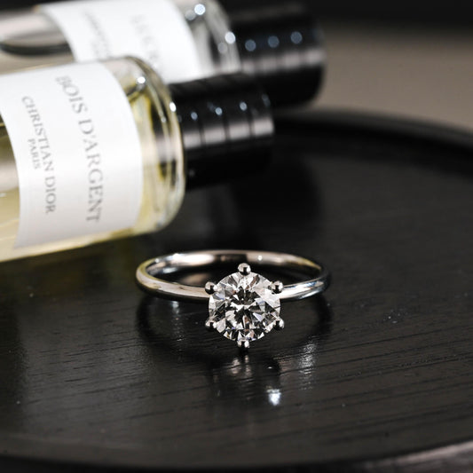 Solid Gold Solitaire Round Cut Moissanite Engagement Ring, Wedding Ring
