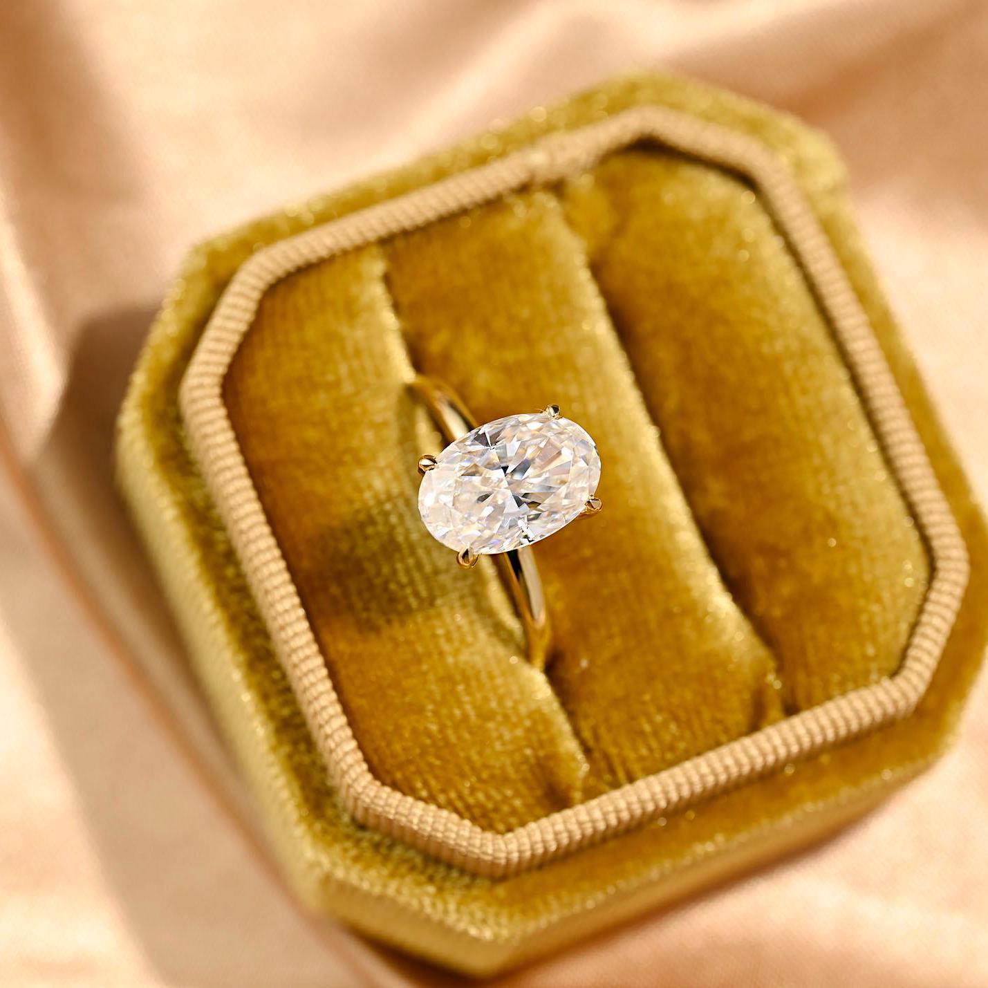 Solid Gold Solitaire Oval Cut Moissanite Engagement Ring, Anniversary Ring for Women