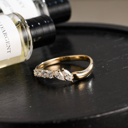 Solid Gold Marquise Pear Cut Moissanite Wedding Band, Matching Ring