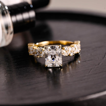Solid Gold Half Pave Hidden Halo Radiant Cut Moissanite Engagement Ring