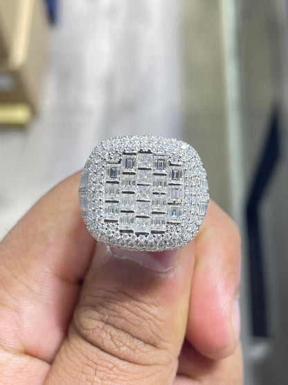 Iced Out Baguette Moissanite Ring: 925 Sterling Silver Hip Hop Jewelry