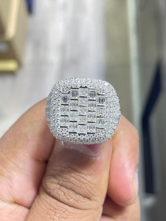 Iced Out Baguette Moissanite Ring: 925 Sterling Silver Hip Hop Jewelry
