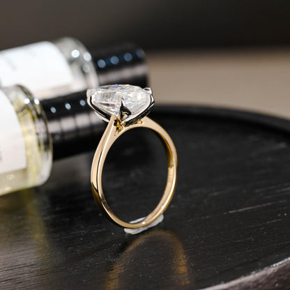 Two Tone Tulip Setting Marquise Moissanite Ring, Solid Gold Engagement Ring