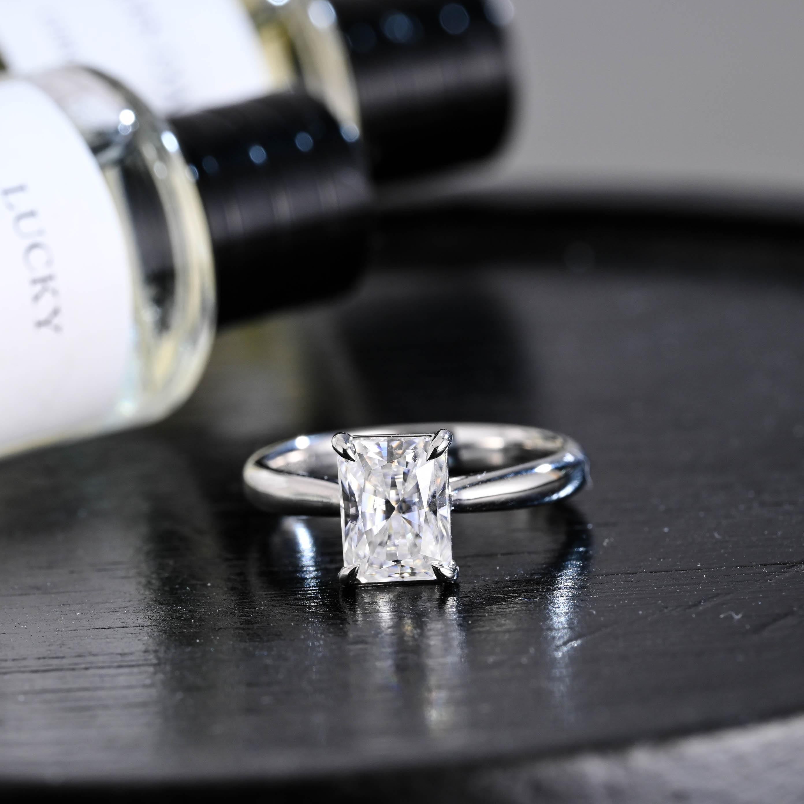 Solid Gold Solitaire Radiant Moissanite Engagement Ring, Anniversary Gift for Women