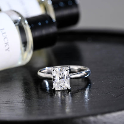 Solid Gold Solitaire Radiant Moissanite Engagement Ring, Anniversary Gift for Women
