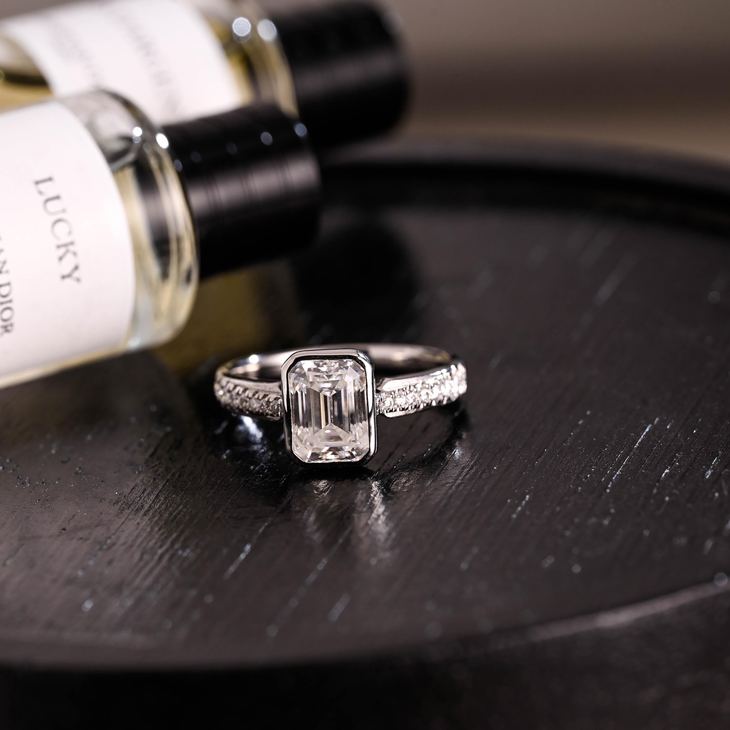 Solid Gold Emerald Cut Moissanite Engagement Ring, Proposal Ring, Promise Ring, Wedding Ring, Anniversary Gift Birthday Gift for Women Wife