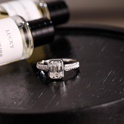 Solid Gold Emerald Cut Moissanite Engagement Ring, Proposal Ring, Promise Ring, Wedding Ring, Anniversary Gift Birthday Gift for Women Wife