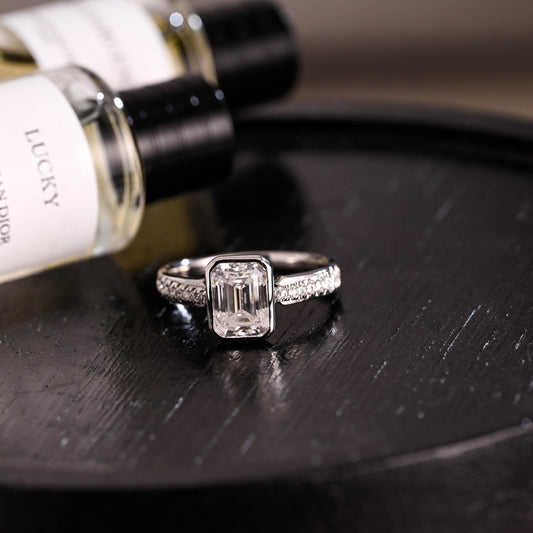 Solid Gold Emerald Cut Moissanite Engagement Ring, Proposal Ring, Promise Ring, Wedding Ring, Anniversary Gift Birthday Gift for Women Wife