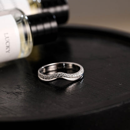 Solid Gold Curved Moissanite Wedding Band, Matching Ring