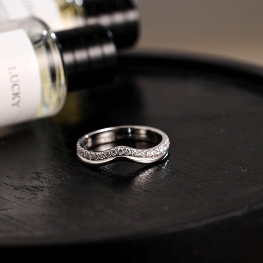 Solid Gold Curved Moissanite Wedding Band, Matching Ring