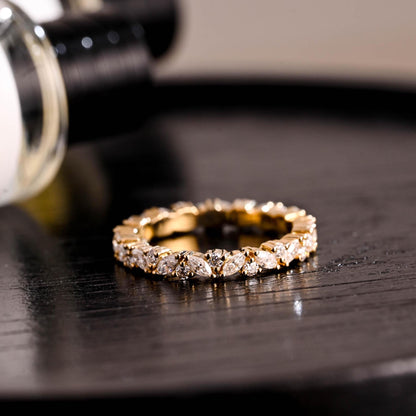 Solid Gold Full Eternity Marquise & Round Cut Moissanite Wedding Band