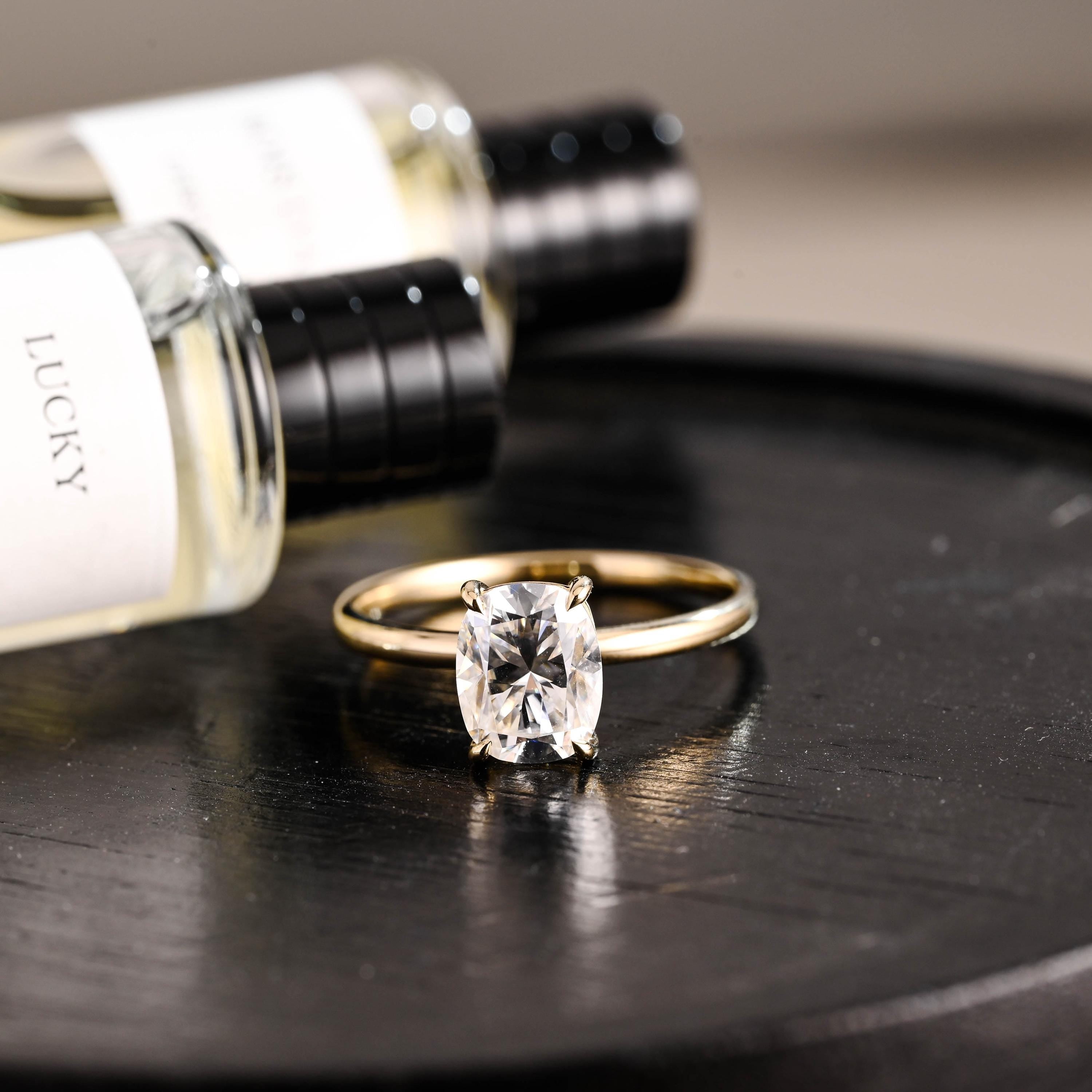 Solid Gold Elongated Cushion Moissanite Engagement Ring, Proposal Ring, Promise Ring, Wedding Ring, Anniversary Gift Birthday Gift for Women