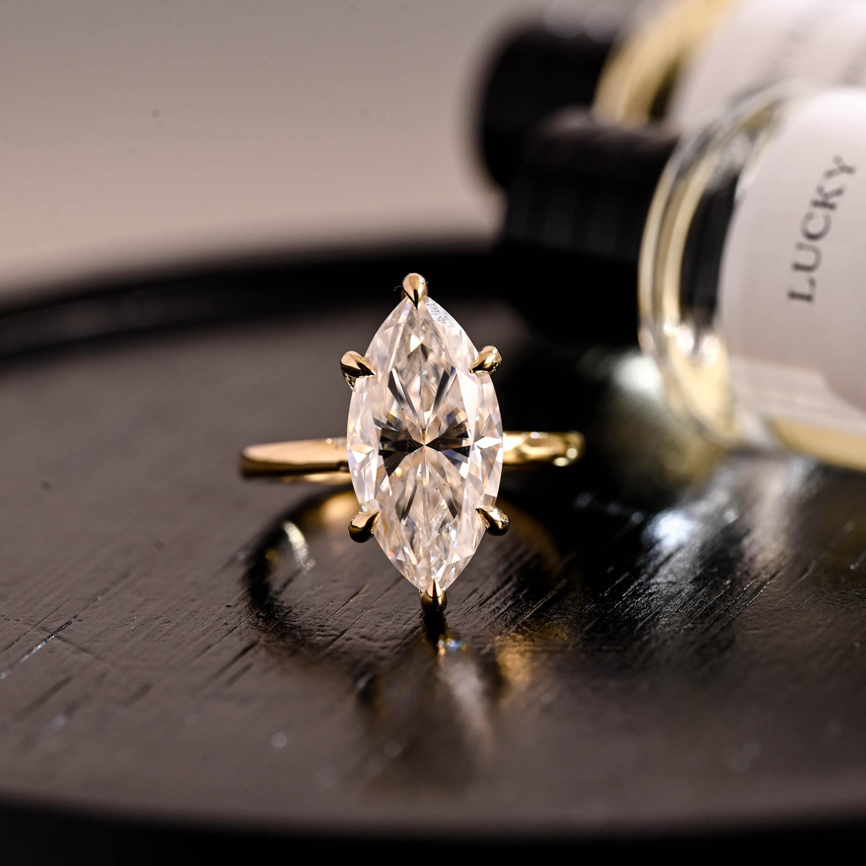 Prong Pave Marquise Cut Moissanite Ring, Solid Gold Wedding Ring, Anniversary Gift