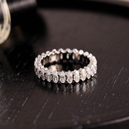Solid Gold 2*4MM Crushed Ice Oval Moissanite Eternity Wedding Band