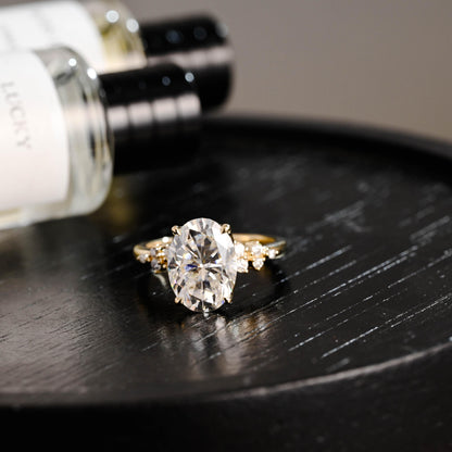 Solid Gold Oval Cut Moissanite Engagement Ring, Anniversary Gift Birthday Gift for Women Wife