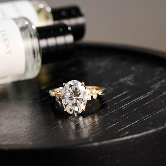 Solid Gold Oval Cut Moissanite Engagement Ring, Anniversary Gift Birthday Gift for Women Wife