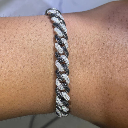 Moissanite VVS1 Cuban Link 6mm 8mm 925 Sterling Silver Passes Diamond Tester | 2 Tone Black stone and VVS Moissanites