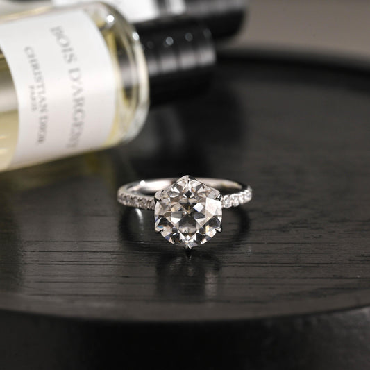 Solid Gold Tulip Setting Round Cut Moissanite Engagement Ring, Anniversary Gift Birthday Gift for Wife
