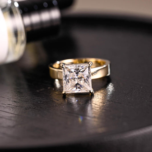 Solid Gold Princess Cut Moissanite Ring, Solitaire Engagement Ring