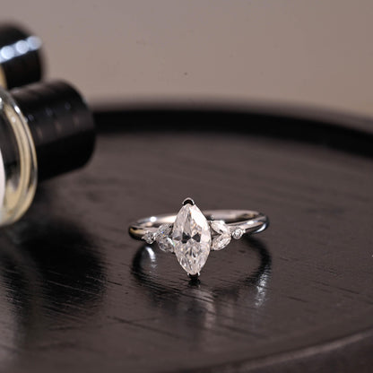 Solid Gold Marquise Moissanite Engagement Ring, Anniversary Gift