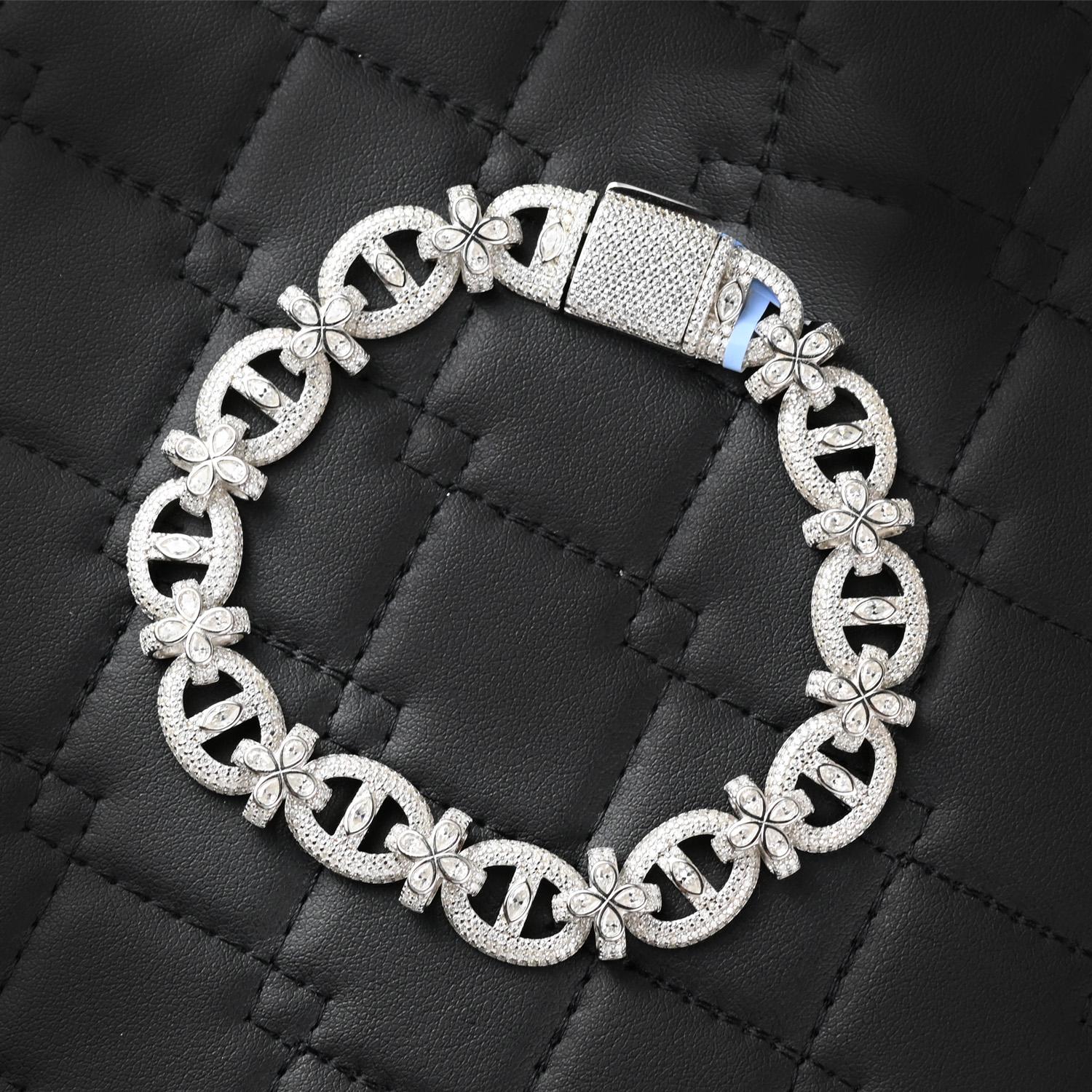 Iced Out Moissanite Clover Bracelet: 18 Carat Sterling Silver