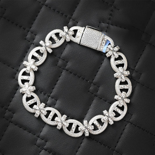 Iced Out Moissanite Clover Bracelet: 18 Carat Sterling Silver