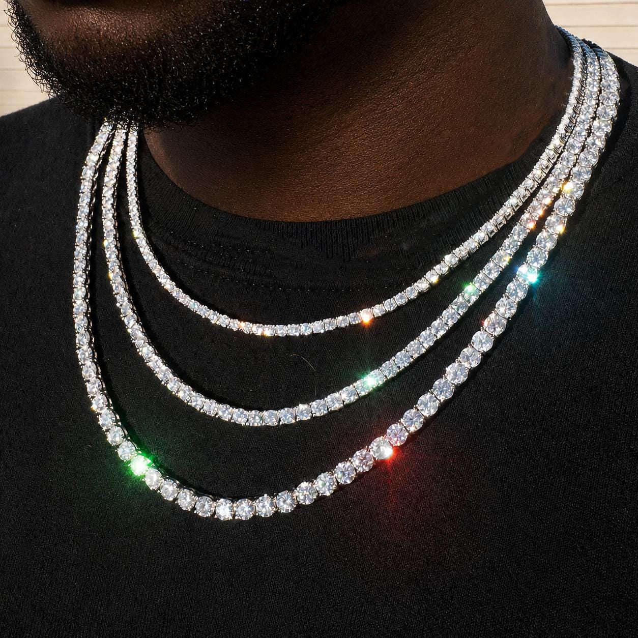 VVS1 Moissanite Diamond Tennis Chain Necklace, 925 Sterling Silver, Tennis Bracelet, Diamond Tennis Necklace, 5mm , 6mm , 7mm, 8mm Width