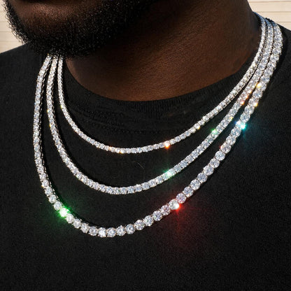 VVS1 Moissanite Diamond Tennis Chain Necklace, 925 Sterling Silver, Tennis Bracelet, Diamond Tennis Necklace, 5mm , 6mm , 7mm, 8mm Width