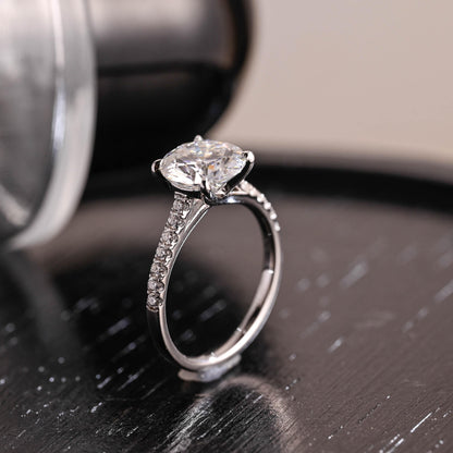 Cathedral band Round Cut Moissanite Engagement Ring, Half Pave Round Cut Moissanite Wedding Ring
