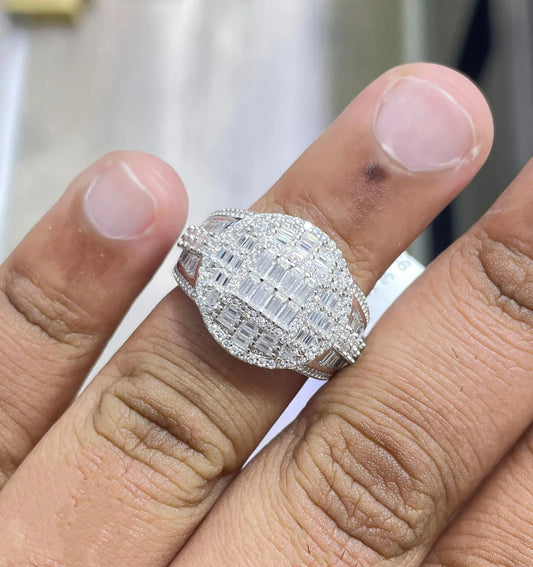 Custom Iced Out Moissanite Hip Hop Ring: 14K Gold Plated Sterling Silver Baguette Moissanite Ring