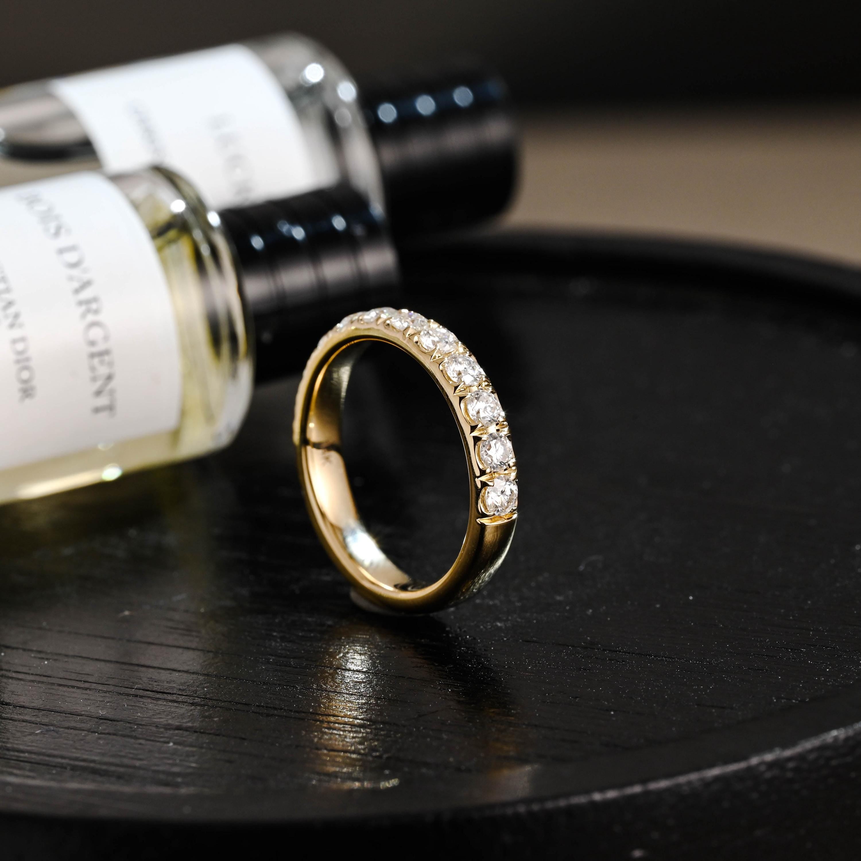 Solid Gold 3.5mm Moissanite Wedding Band, Round Cut Anniversary Ring