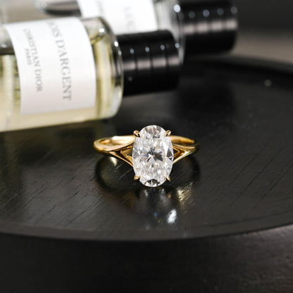 Solid Gold Solitaire Oval Cut Moissanite Engagement Ring, Anniversary Ring for Women