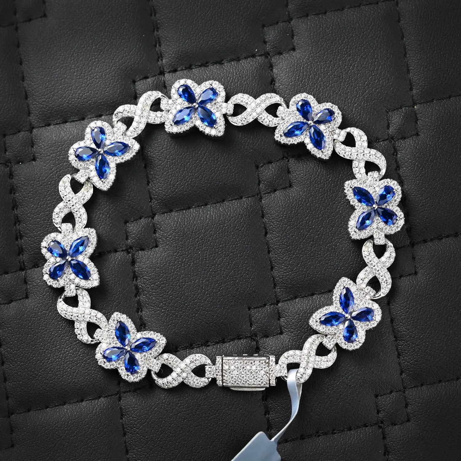 Butterfly Infinity Bracelet Blue Sapphire Bracelet 4.10CTW Moissanite VVS D Color | 925 Sterling Silver 14K Gold Plated 12MM