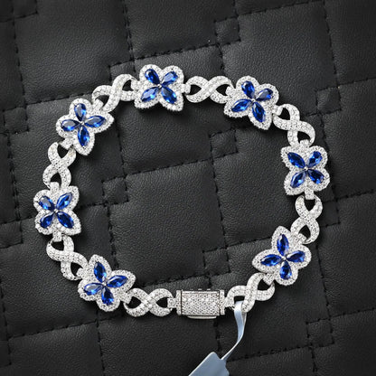 Butterfly Infinity Bracelet Blue Sapphire Bracelet 4.10CTW Moissanite VVS D Color | 925 Sterling Silver 14K Gold Plated 12MM