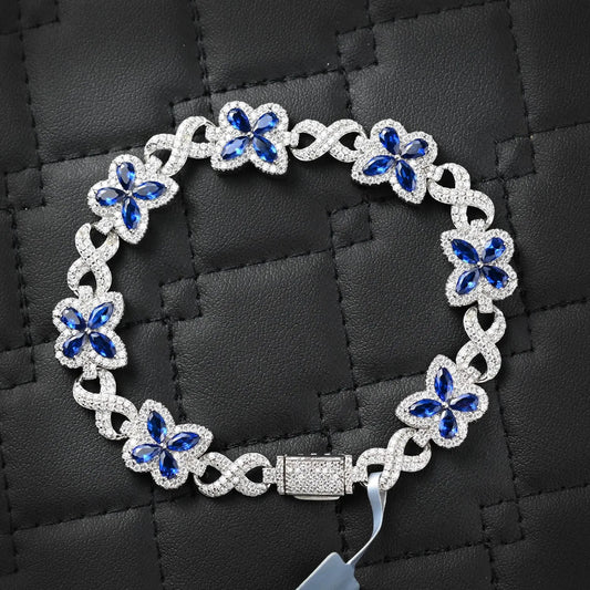Butterfly Infinity Bracelet Blue Sapphire Bracelet 4.10CTW Moissanite VVS D Color | 925 Sterling Silver 14K Gold Plated 12MM
